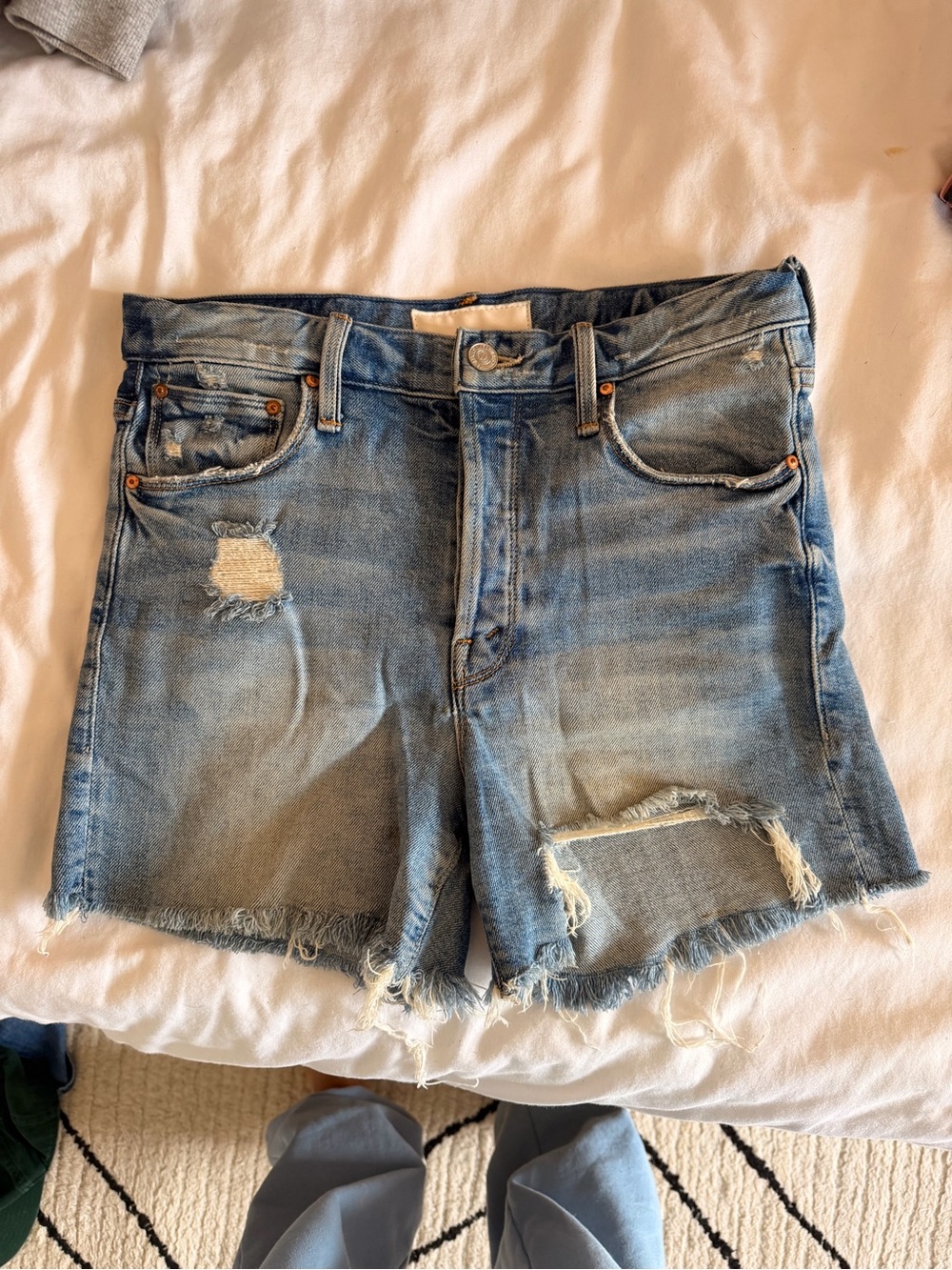 MOTHER Distressed Light Blue Denim Cutoff Shorts